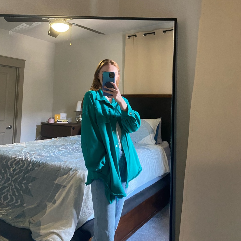 Vici Charleigh Cotton Blend Pocketed Shacket Teal Style BWT424